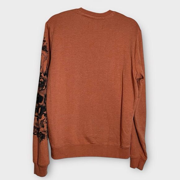 BLIND ROOSTER Fleece Crewneck Pullover Rust Medium Fall Floral Goth Skull Art - Picture 2 of 7